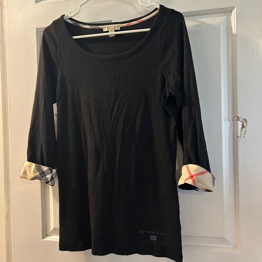 Burberry Black Long Sleeve Tee With Signature Check Cuff